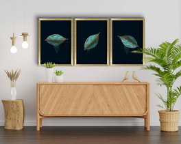 Wallity Cuadro Decorativo Enmarcado MDF de 3 Piezas Azul y Oro